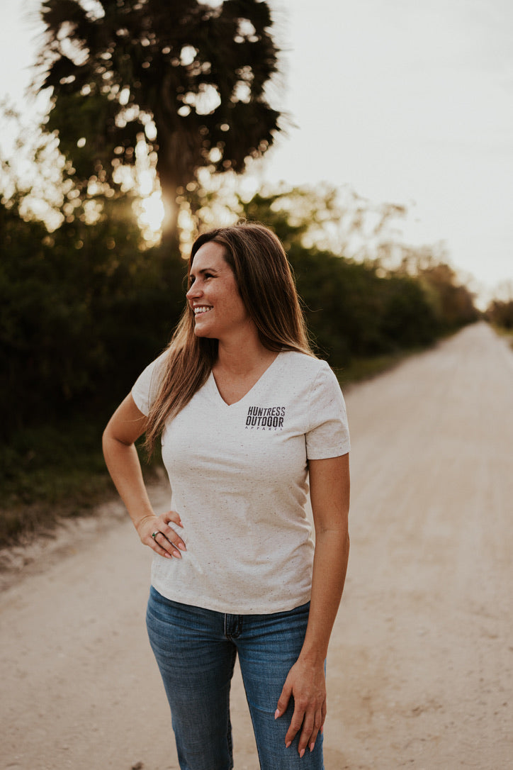 Women's Boar Head- Tan V Neck