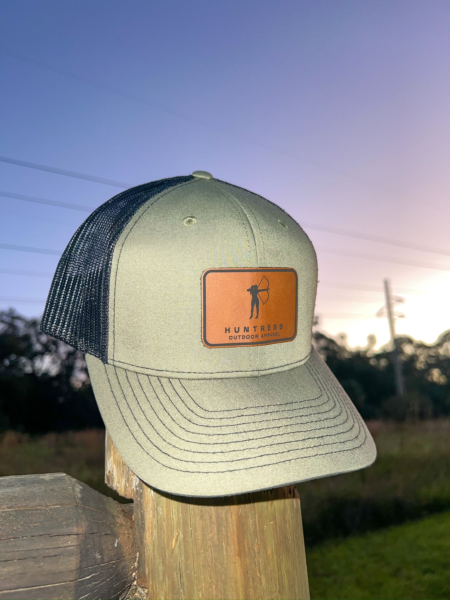 Army Green Leather Patch Hat